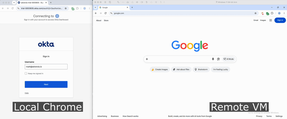 A requesting browser completing login using a YubiKey connected to the signing computer.
